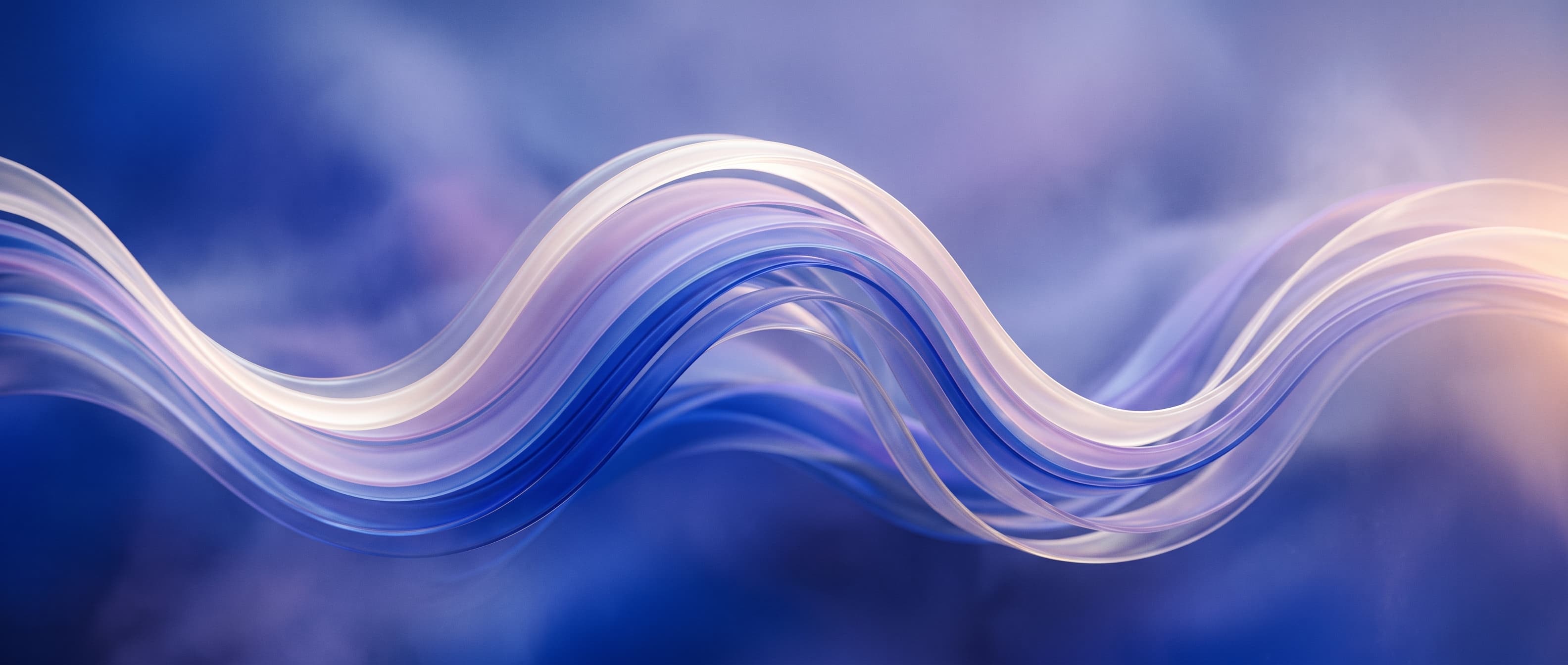 Translucent ribbons of blue, lilac and pearl light flowing in a wave